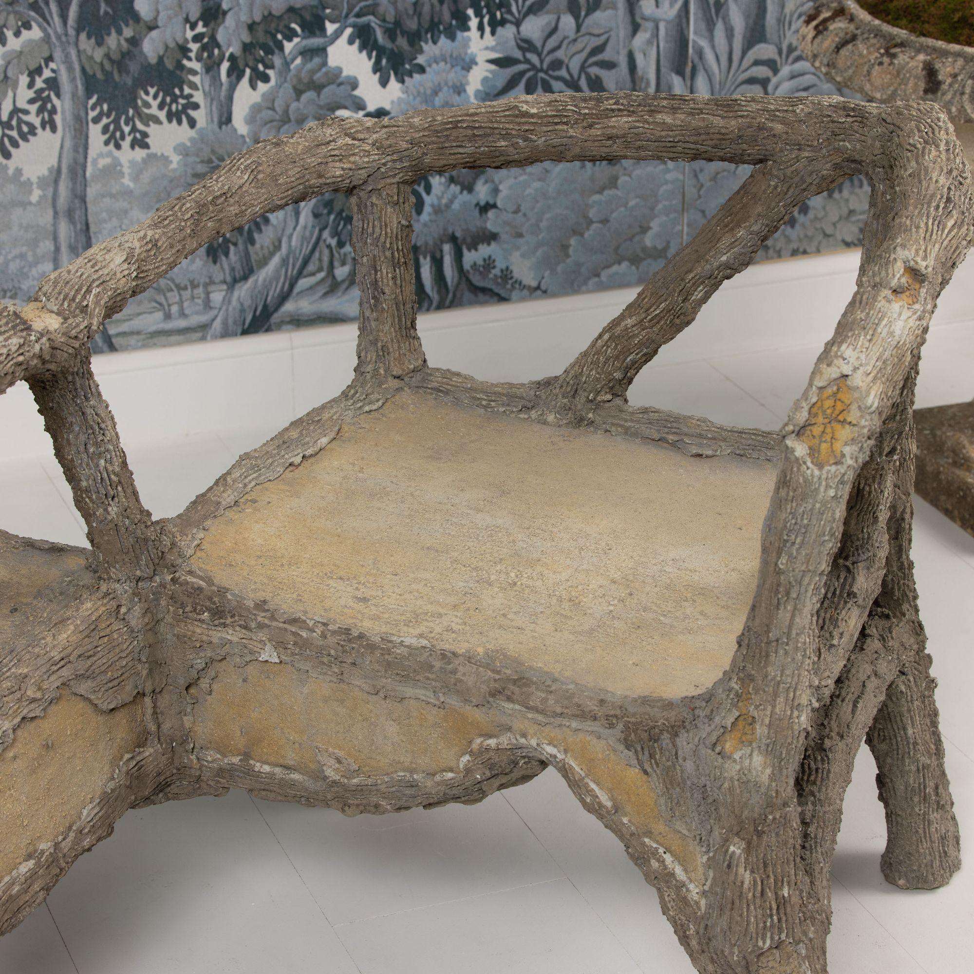 Französische Faux-Bois-Beton-Gartenbank aus der Jahrhundertmitte Zuversicht oder Tête-à-Tête im Angebot 5