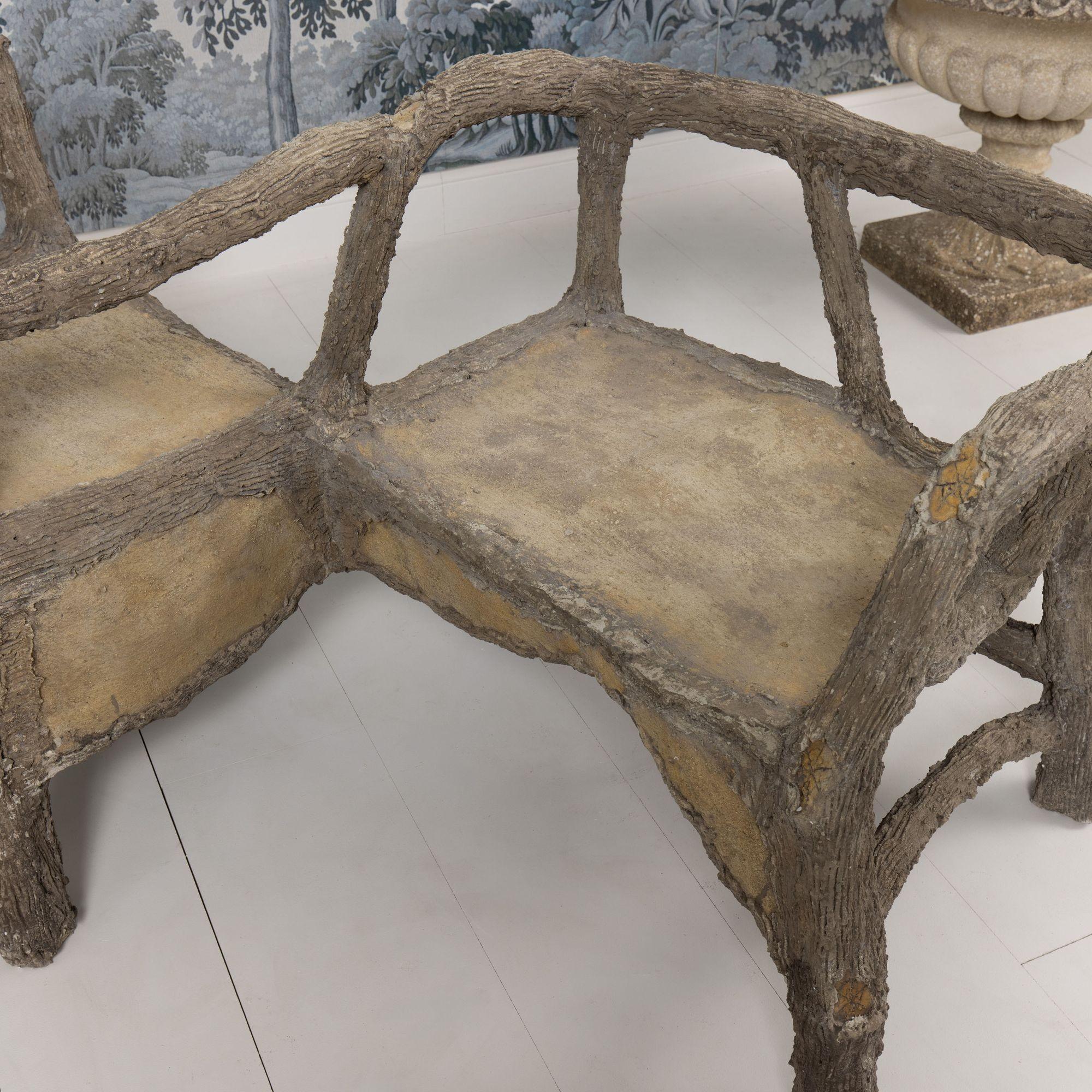 Französische Faux-Bois-Beton-Gartenbank aus der Jahrhundertmitte Zuversicht oder Tête-à-Tête im Angebot 6