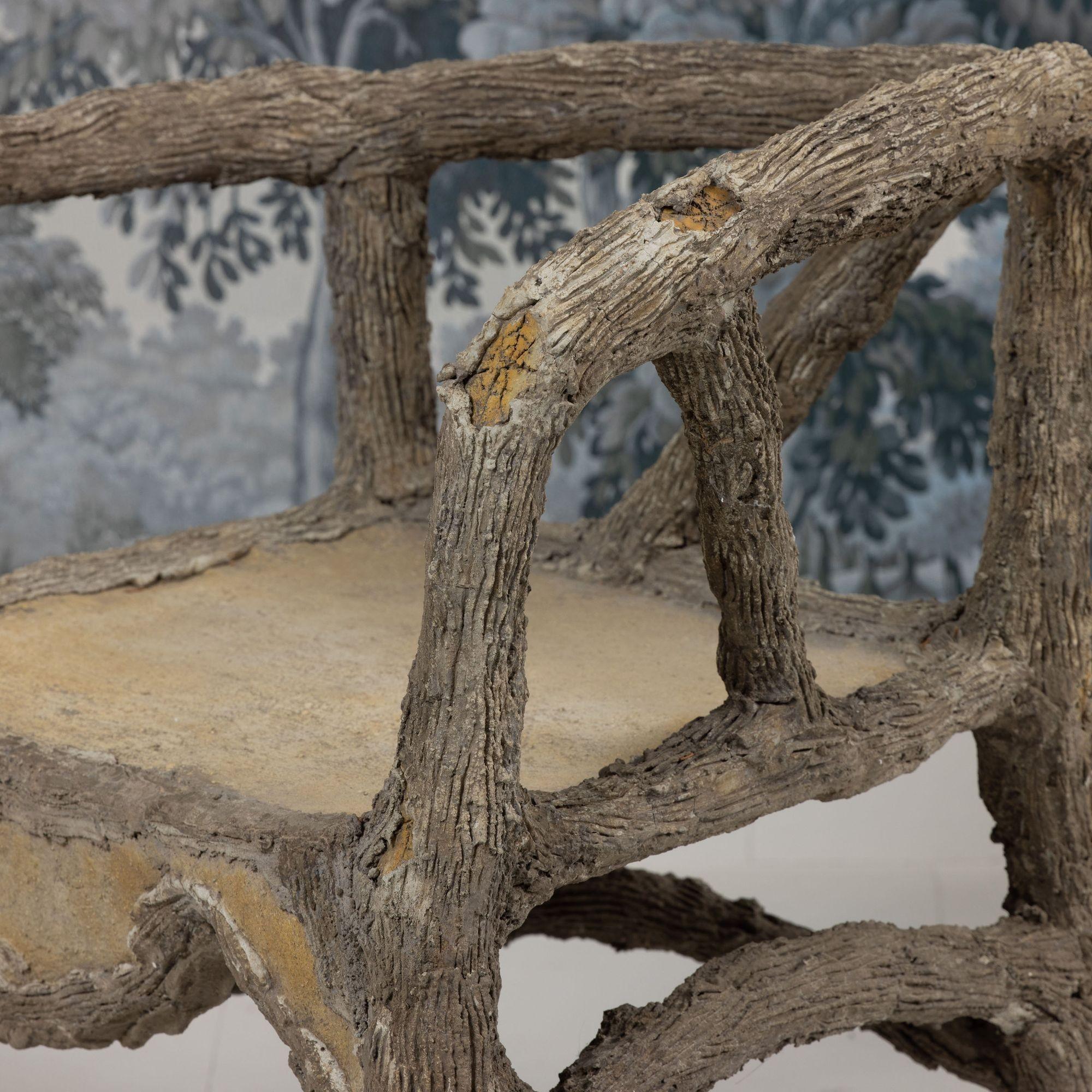 Französische Faux-Bois-Beton-Gartenbank aus der Jahrhundertmitte Zuversicht oder Tête-à-Tête im Angebot 9