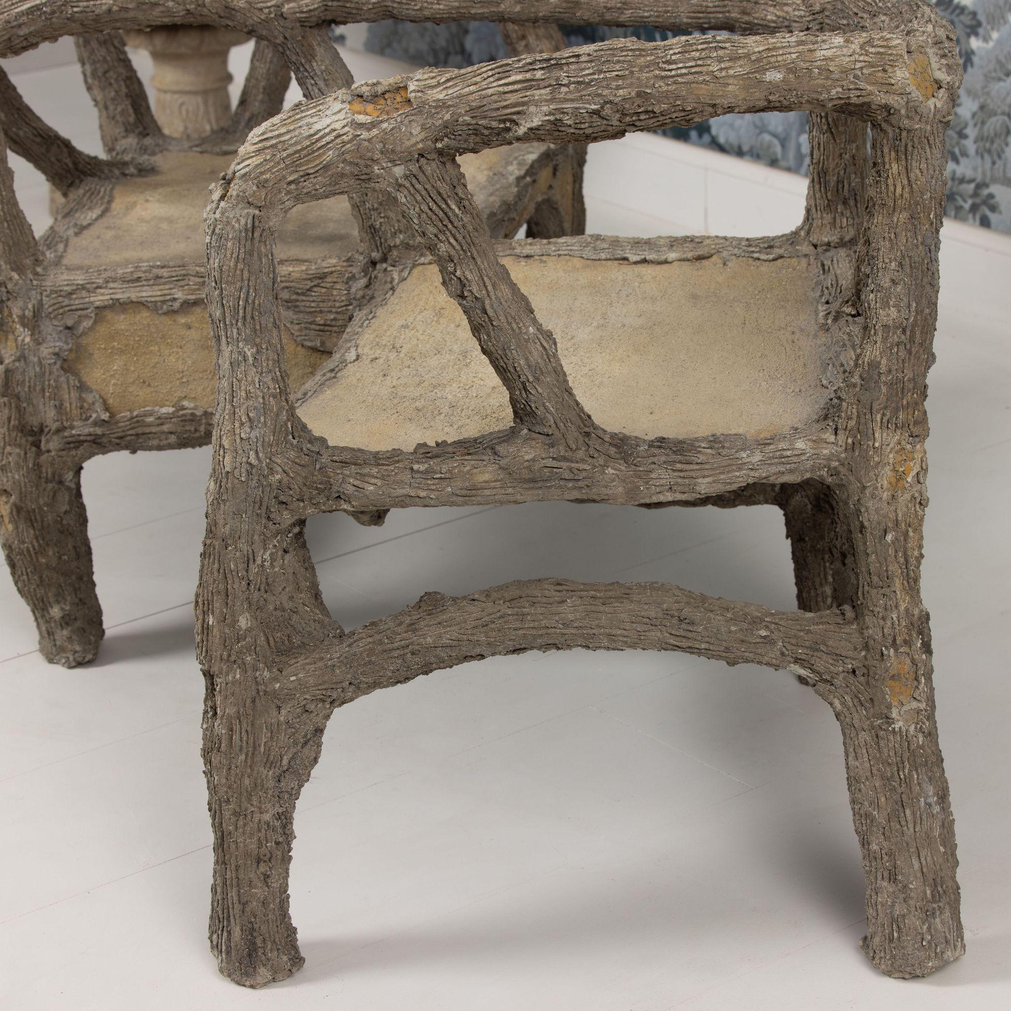 Französische Faux-Bois-Beton-Gartenbank aus der Jahrhundertmitte Zuversicht oder Tête-à-Tête im Angebot 10