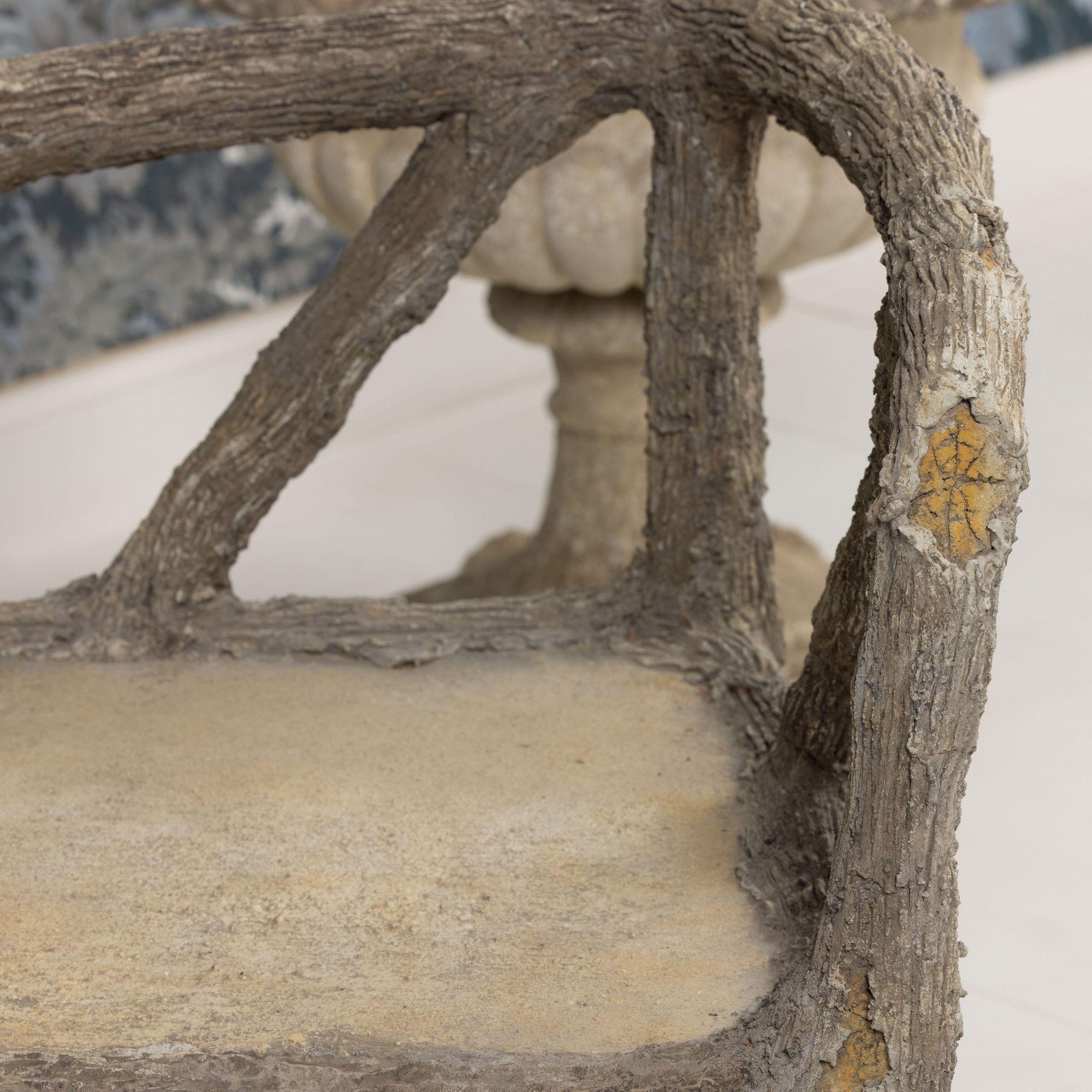 Französische Faux-Bois-Beton-Gartenbank aus der Jahrhundertmitte Zuversicht oder Tête-à-Tête im Angebot 11
