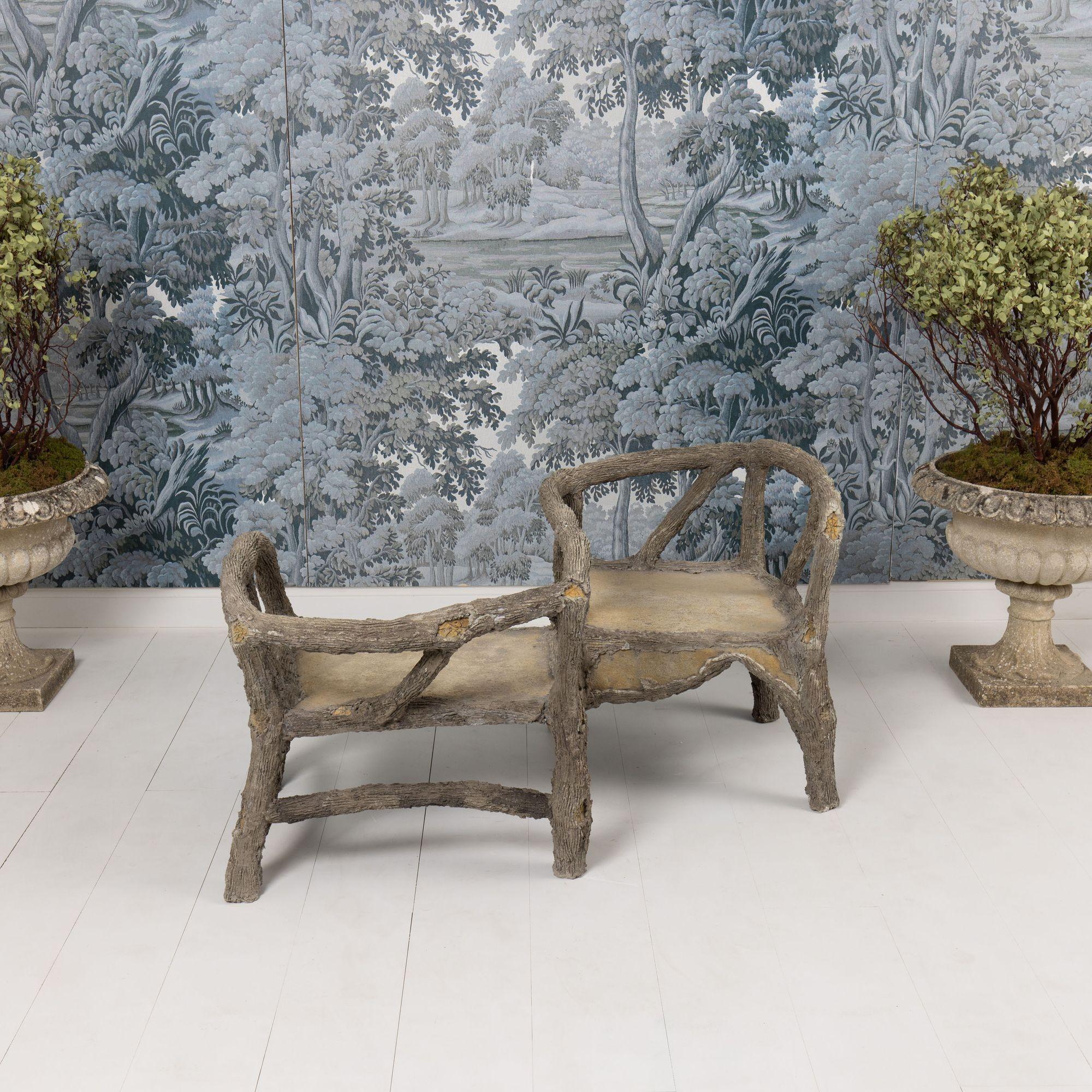 Französische Faux-Bois-Beton-Gartenbank aus der Jahrhundertmitte Zuversicht oder Tête-à-Tête (Moderne der Mitte des Jahrhunderts) im Angebot