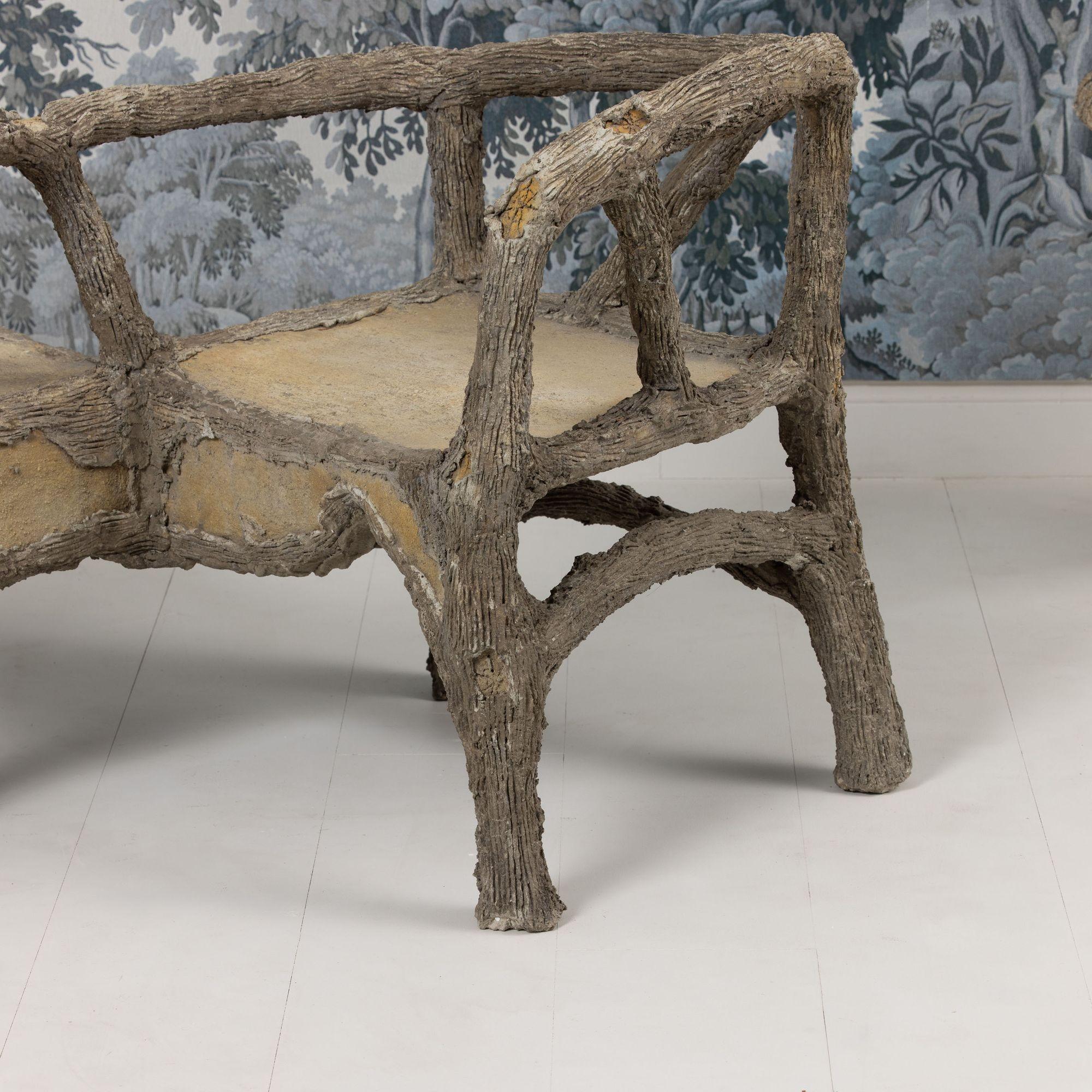 Französische Faux-Bois-Beton-Gartenbank aus der Jahrhundertmitte Zuversicht oder Tête-à-Tête im Angebot 1