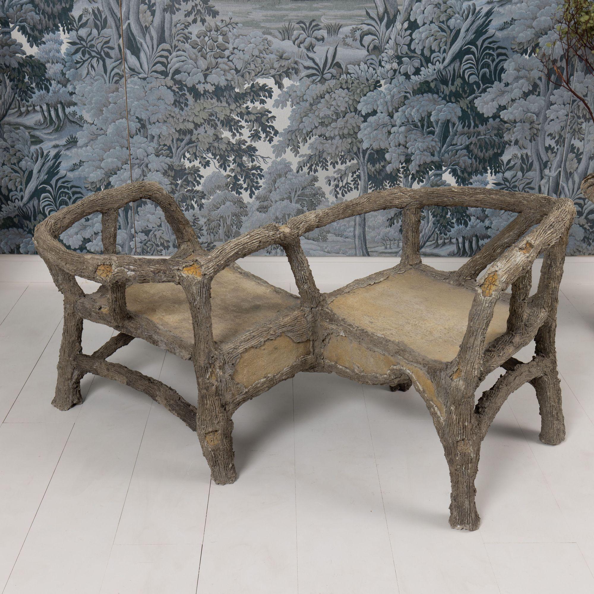 Französische Faux-Bois-Beton-Gartenbank aus der Jahrhundertmitte Zuversicht oder Tête-à-Tête im Angebot 2