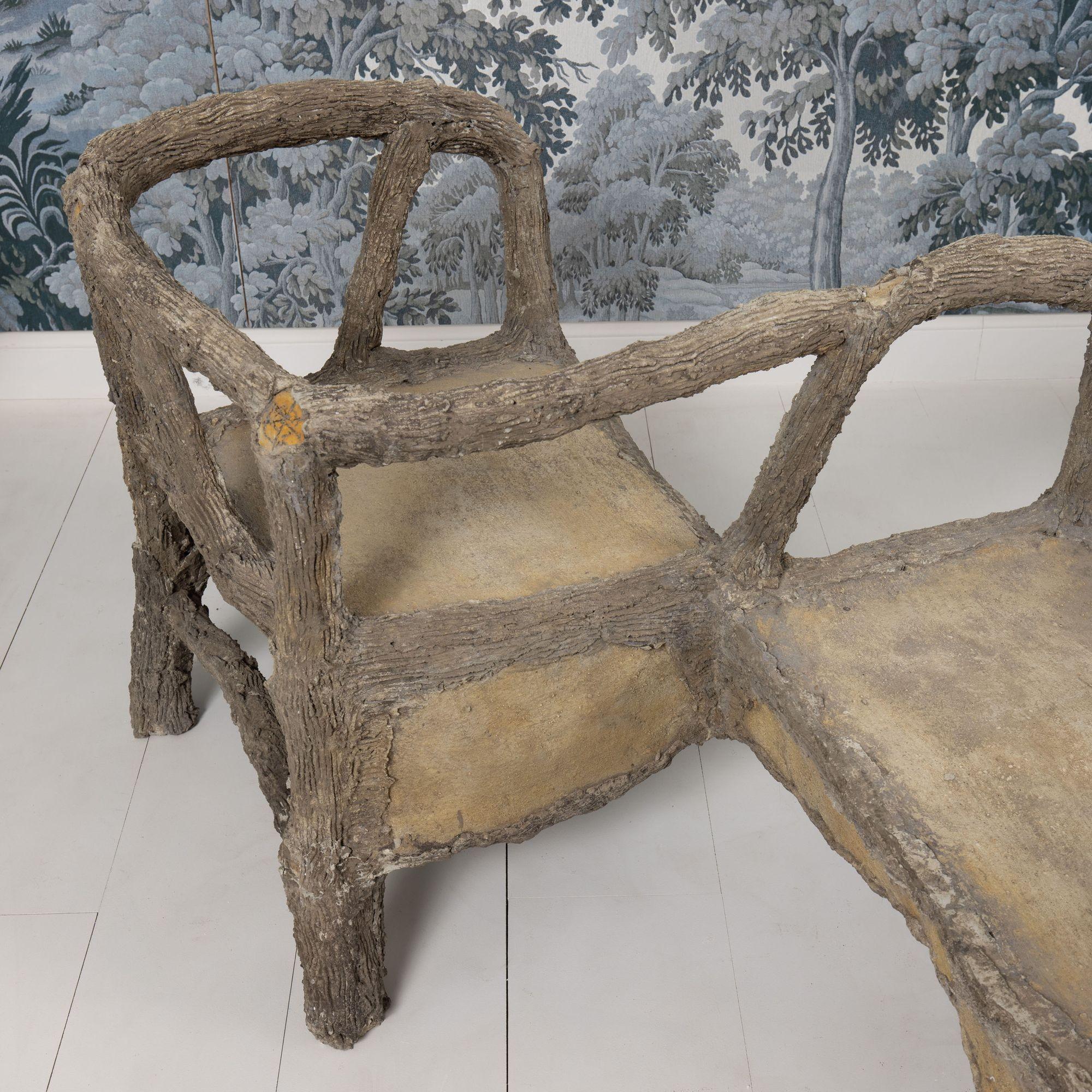 Französische Faux-Bois-Beton-Gartenbank aus der Jahrhundertmitte Zuversicht oder Tête-à-Tête im Angebot 3