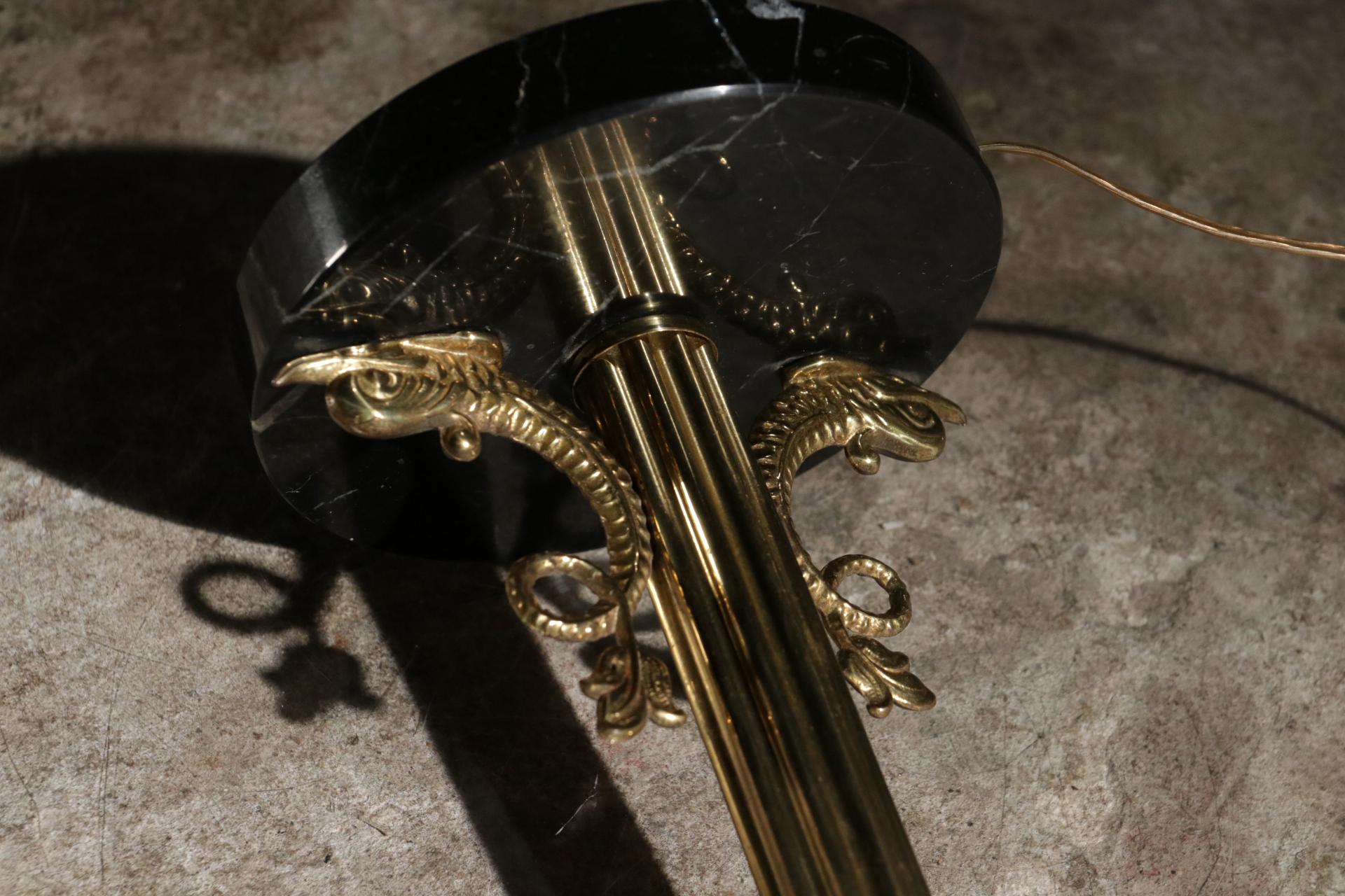 Midcentury French Fish Lamp Brass Black Marble, 1950s For Sale 4