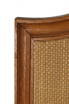 Midcentury French Five Fold Oak and Rattan Screen