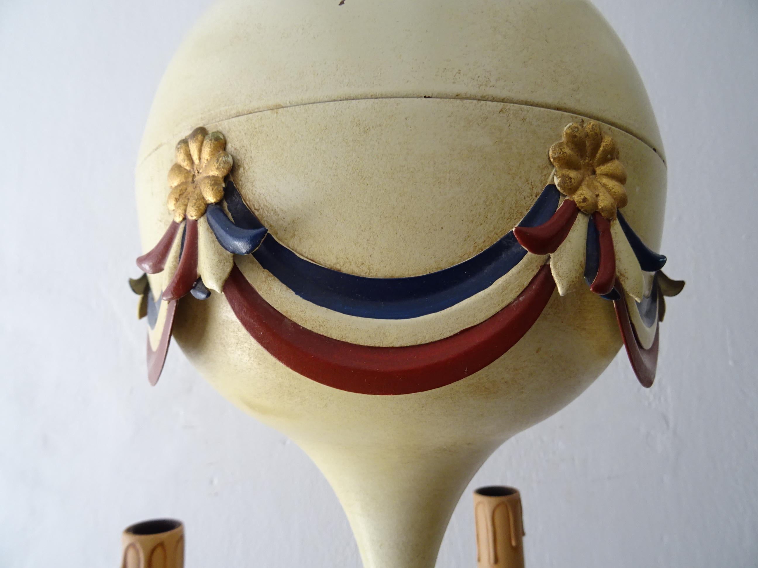 Midcentury French Flag Tole Hot Air Balloon Chandelier circa 1950 In Good Condition In Modena (MO), Modena (Mo)