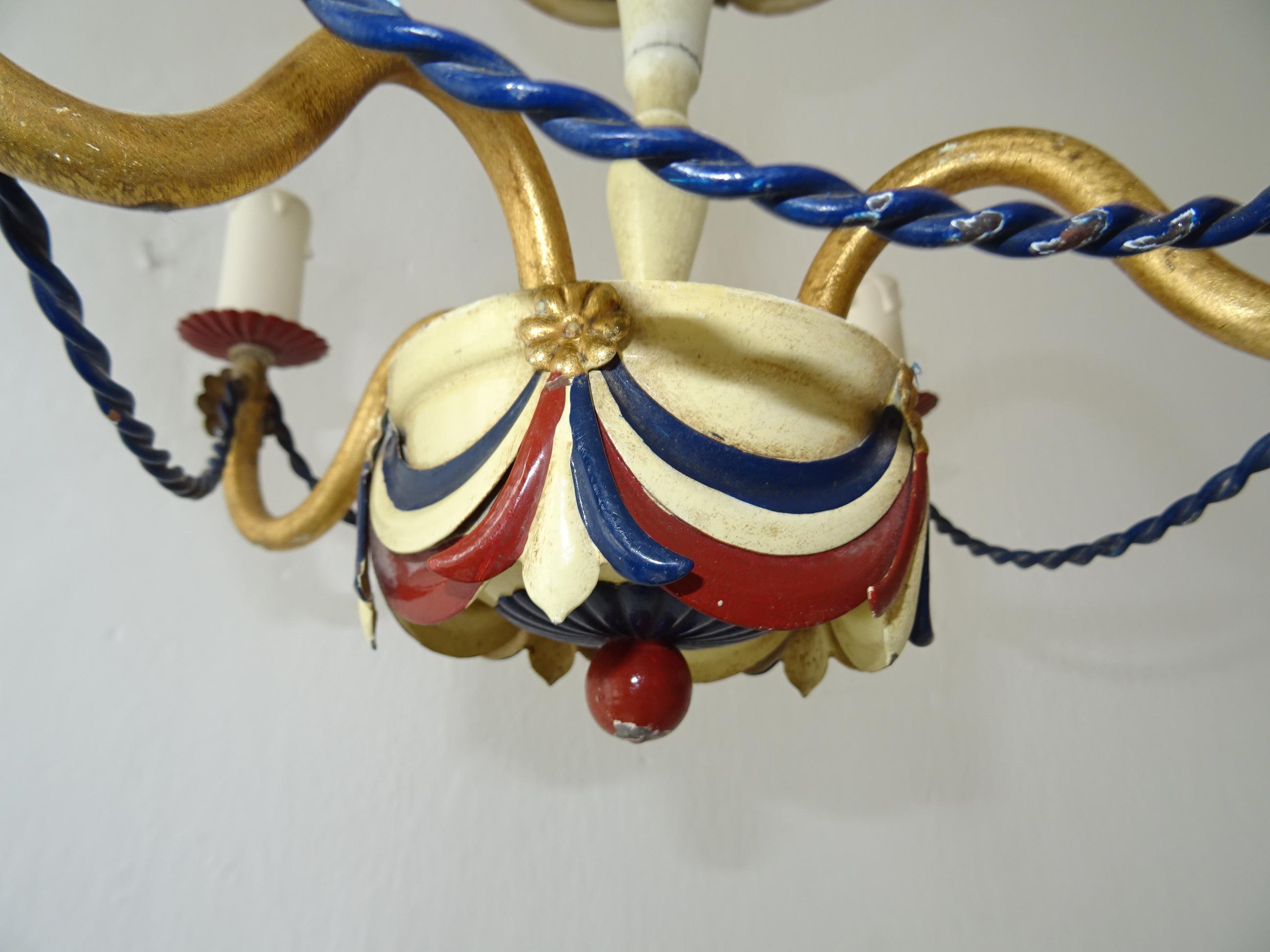 Mid-Century French Flag Tole Hot Air Balloon Chandelier, circa 1950 In Good Condition In Modena (MO), Modena (Mo)