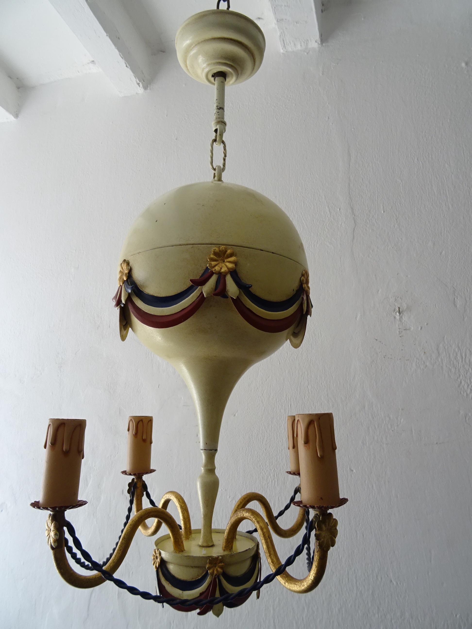 Midcentury French Flag Tole Hot Air Balloon Chandelier circa 1950 3
