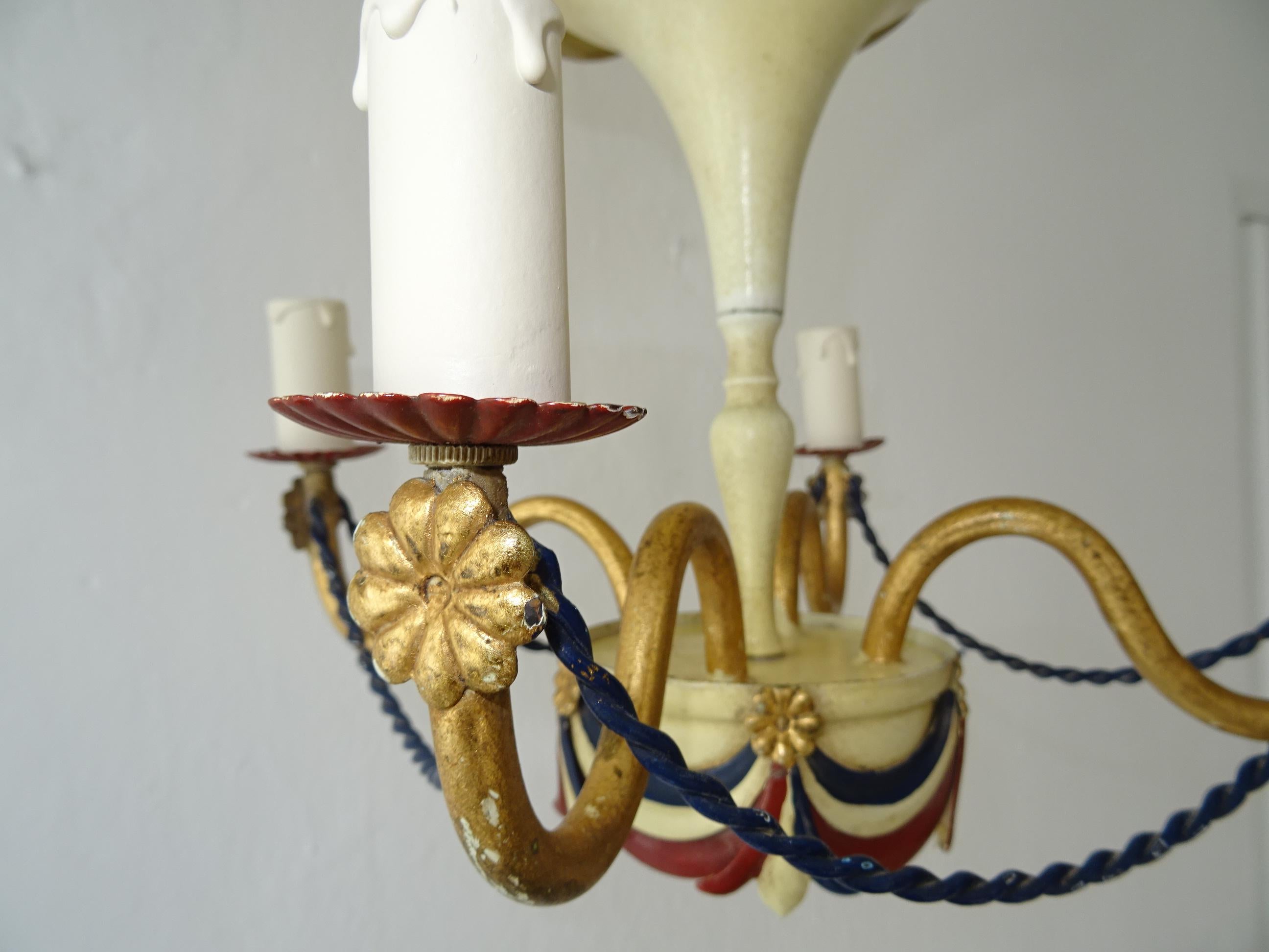 Mid-20th Century Mid-Century French Flag Tole Hot Air Balloon Chandelier, circa 1950