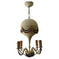 Midcentury French Flag Tole Hot Air Balloon Chandelier circa 1950