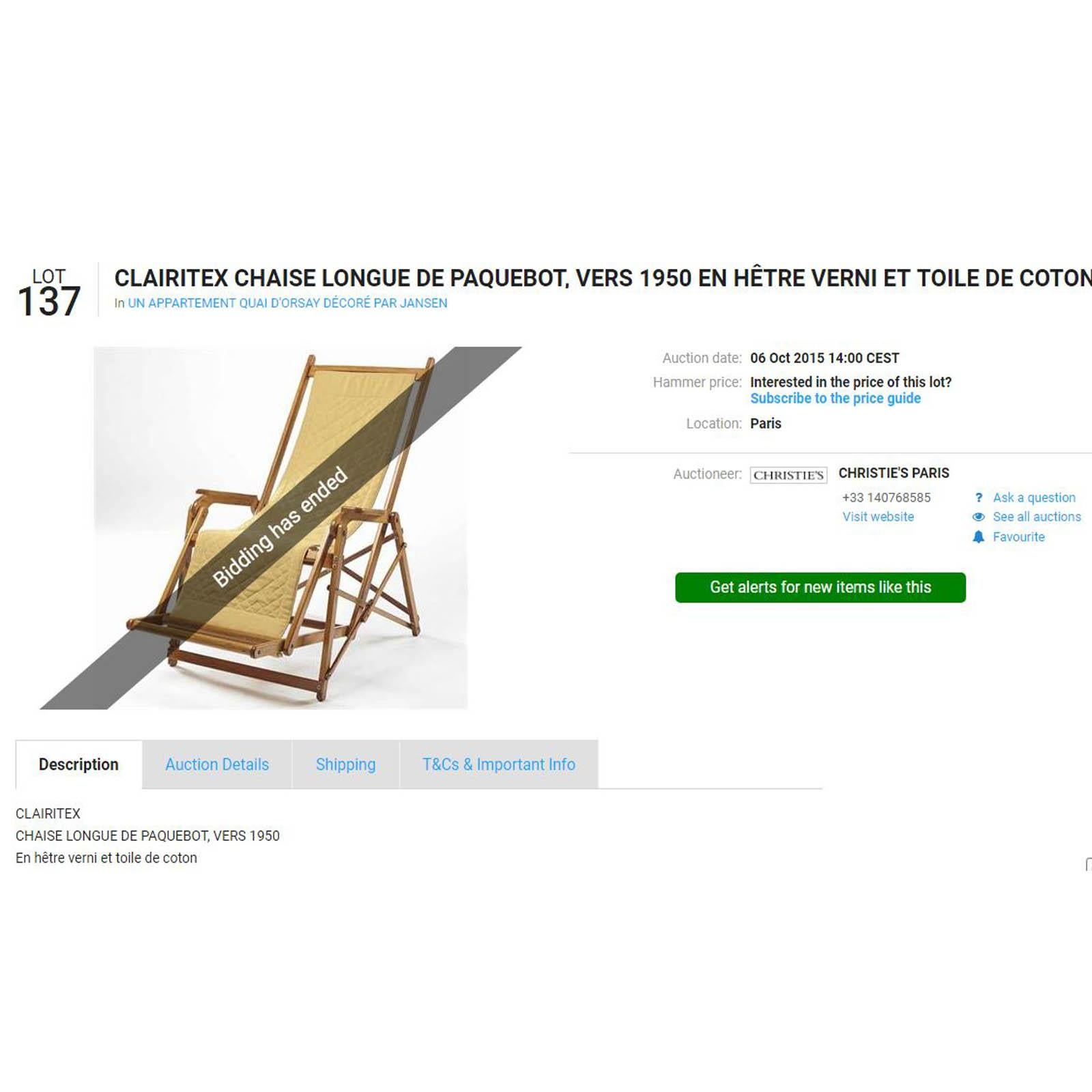 Midcentury French Folding Canvas Long Chair, Clairitex Chaise Long de Paquebot 1