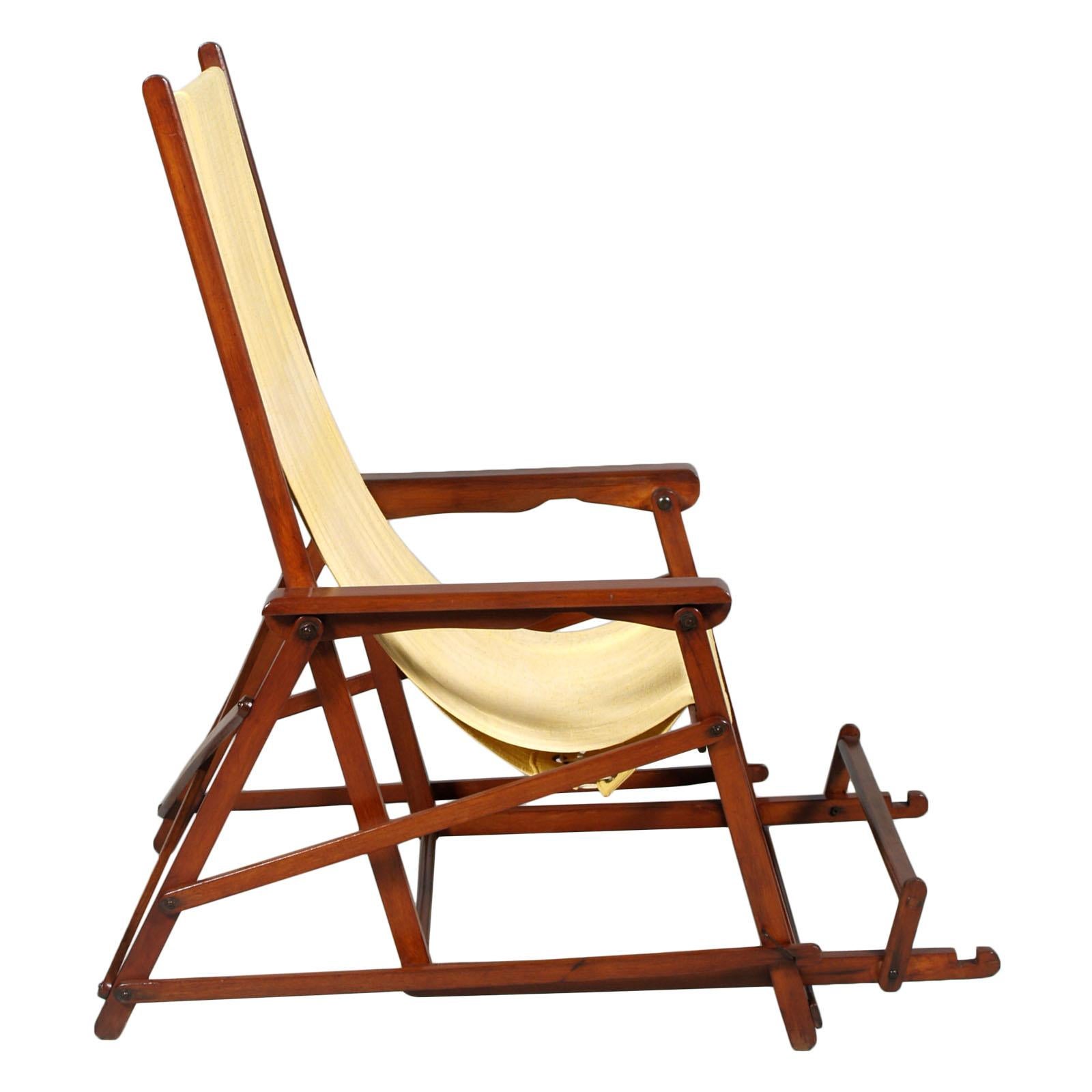 Mid-Century Modern Midcentury French Folding Canvas Long Chair, Clairitex Chaise Long de Paquebot
