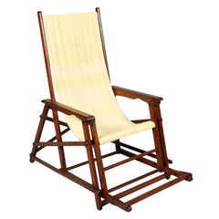 Retro Midcentury French Folding Canvas Long Chair, Clairitex Chaise Long de Paquebot