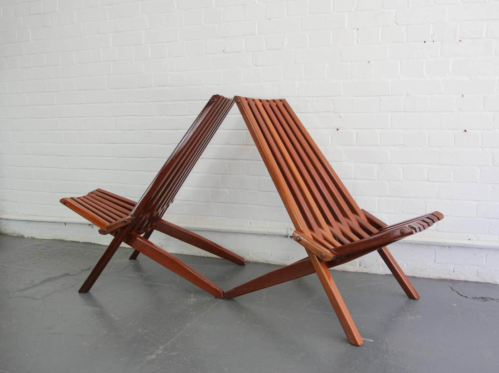 Late 20th Century Midcentury French Folding Teak Chairs