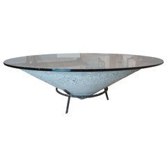 Midcentury French Garden Bowl with Iron Stand and Glass Top
