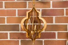 Midcentury French Gilt Metal Three-Light Lantern with Scrolling Effects, Wired