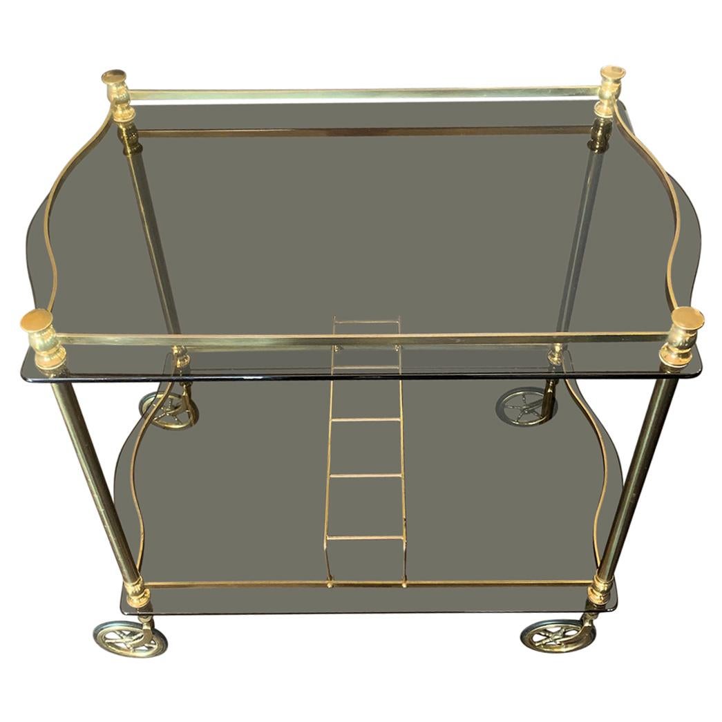 Midcentury French Gilt Rolling Bar Cart