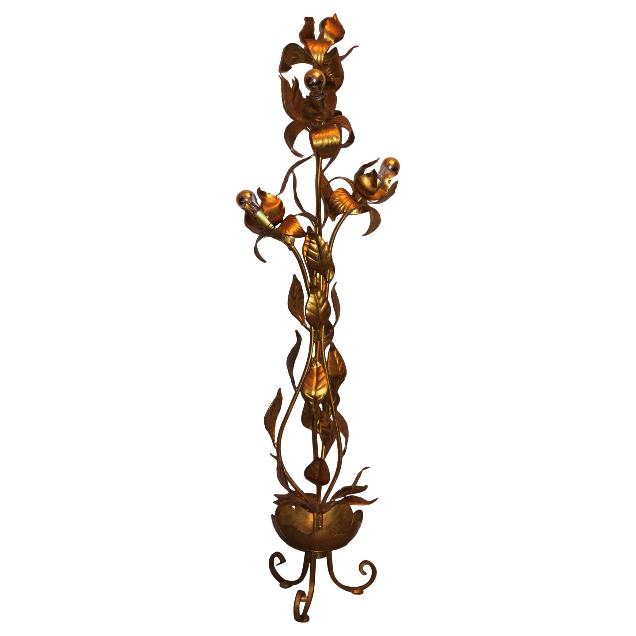 Midcentury French Gilt Tole Tree Floor Lamp For Sale