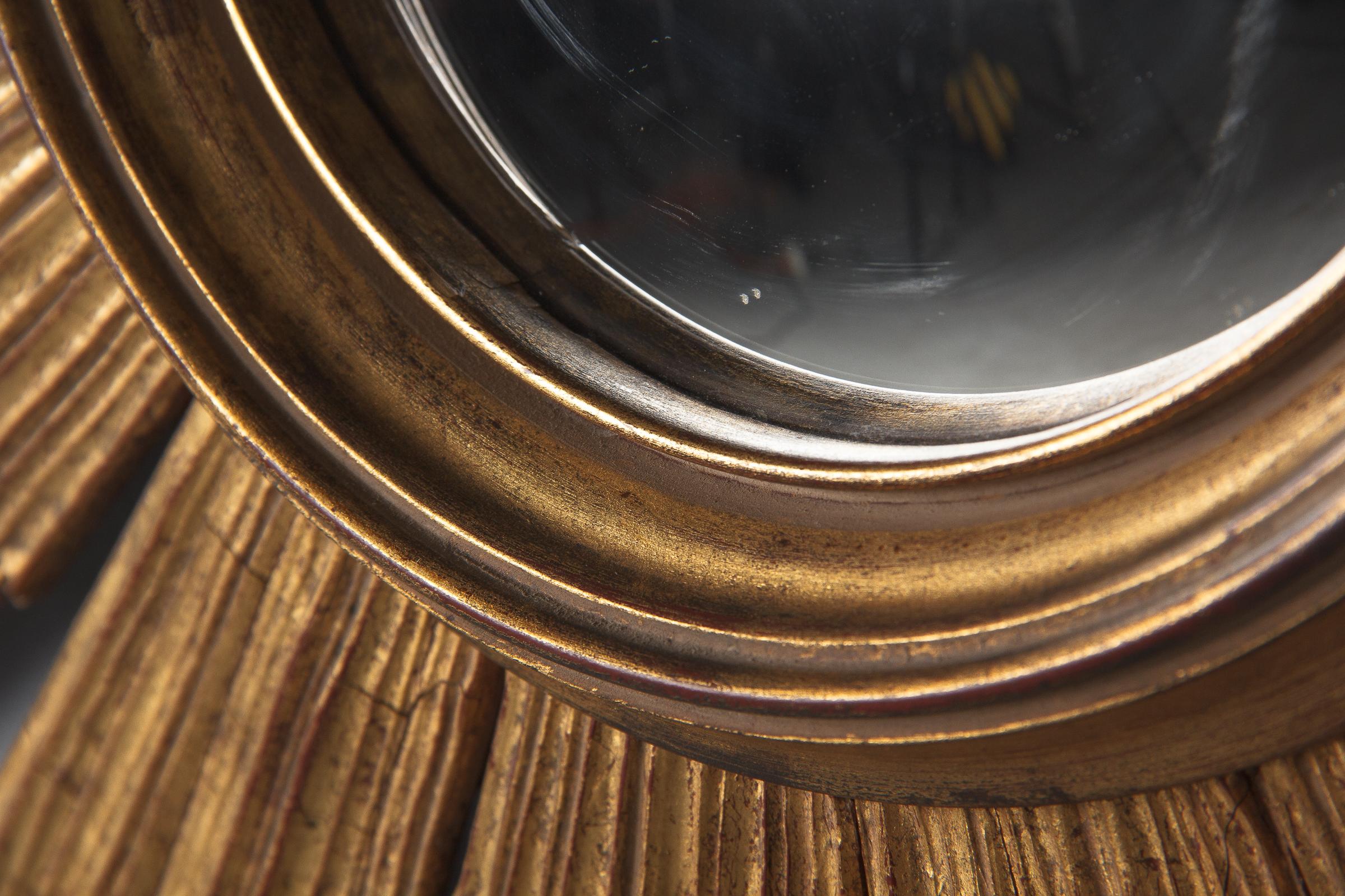 Midcentury French Giltwood Convex Sunburst Mirror, 1950s 9