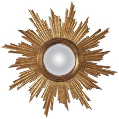 Midcentury French Giltwood Convex Sunburst Mirror, 1950s