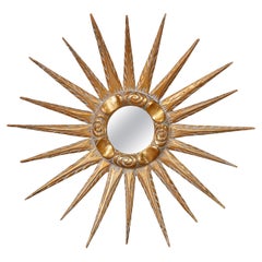 Specchio francese di metà secolo in legno dorato con cornice nuvolosa, circa 1950