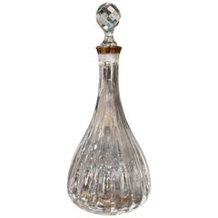 Retro Midcentury French Glass and Brass Magnum Wine Decanter with Stopper