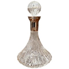 Midcentury French Glass and Brass Wine Decanter with Stopper from Bordeaux