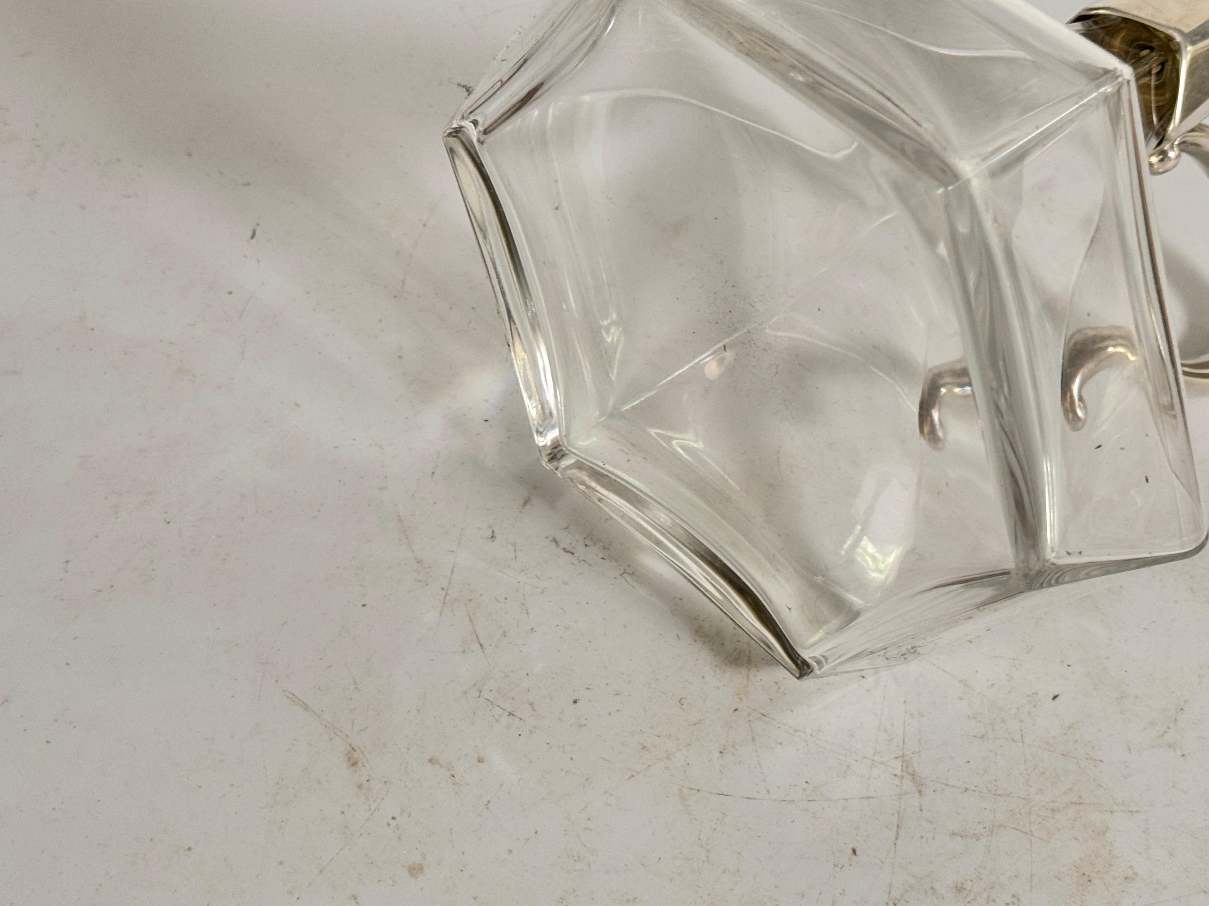Midcentury French Glass and Silver Plated Over Brass Wine Decanter with Stopper In Good Condition For Sale In Auribeau sur Siagne, FR