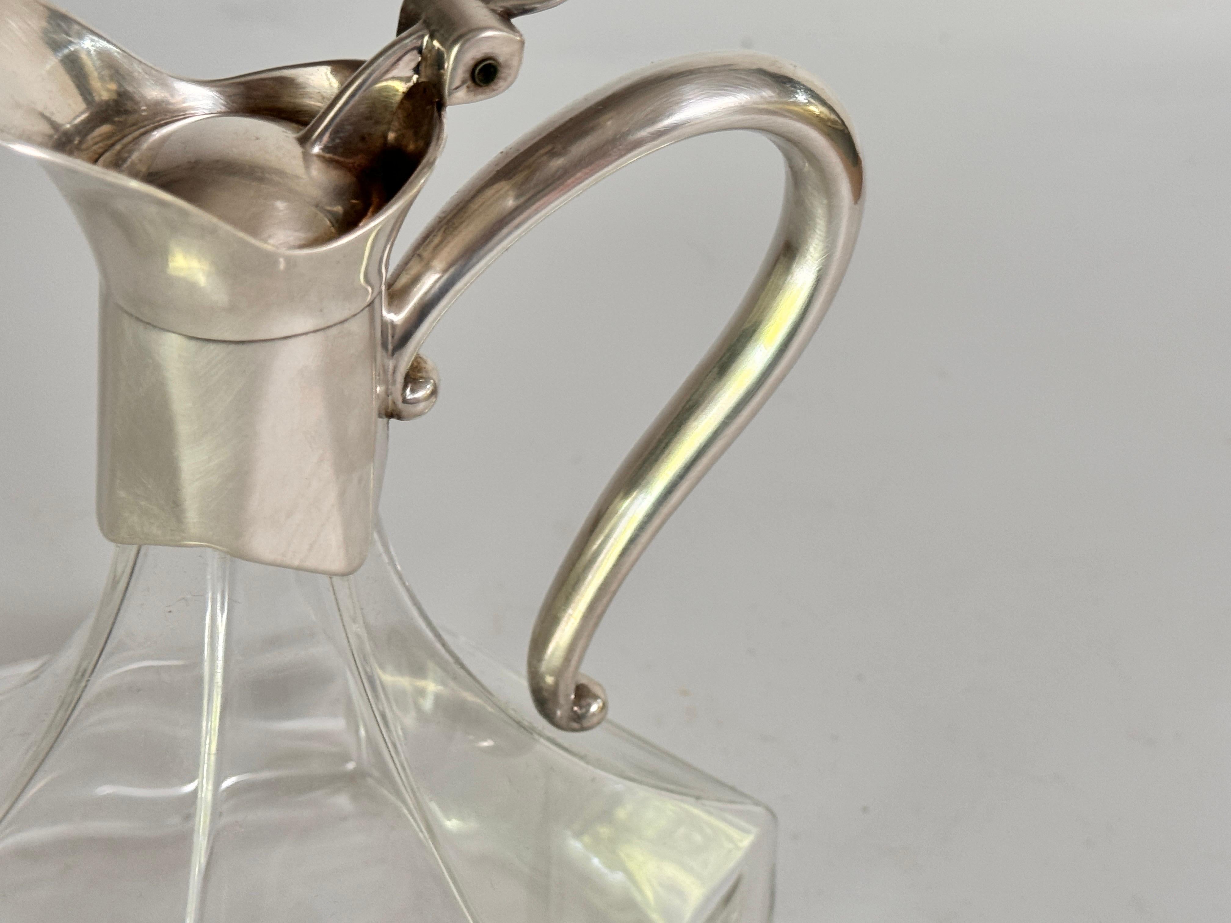 Midcentury French Glass and Silver Plated Over Brass Wine Decanter with Stopper For Sale 1