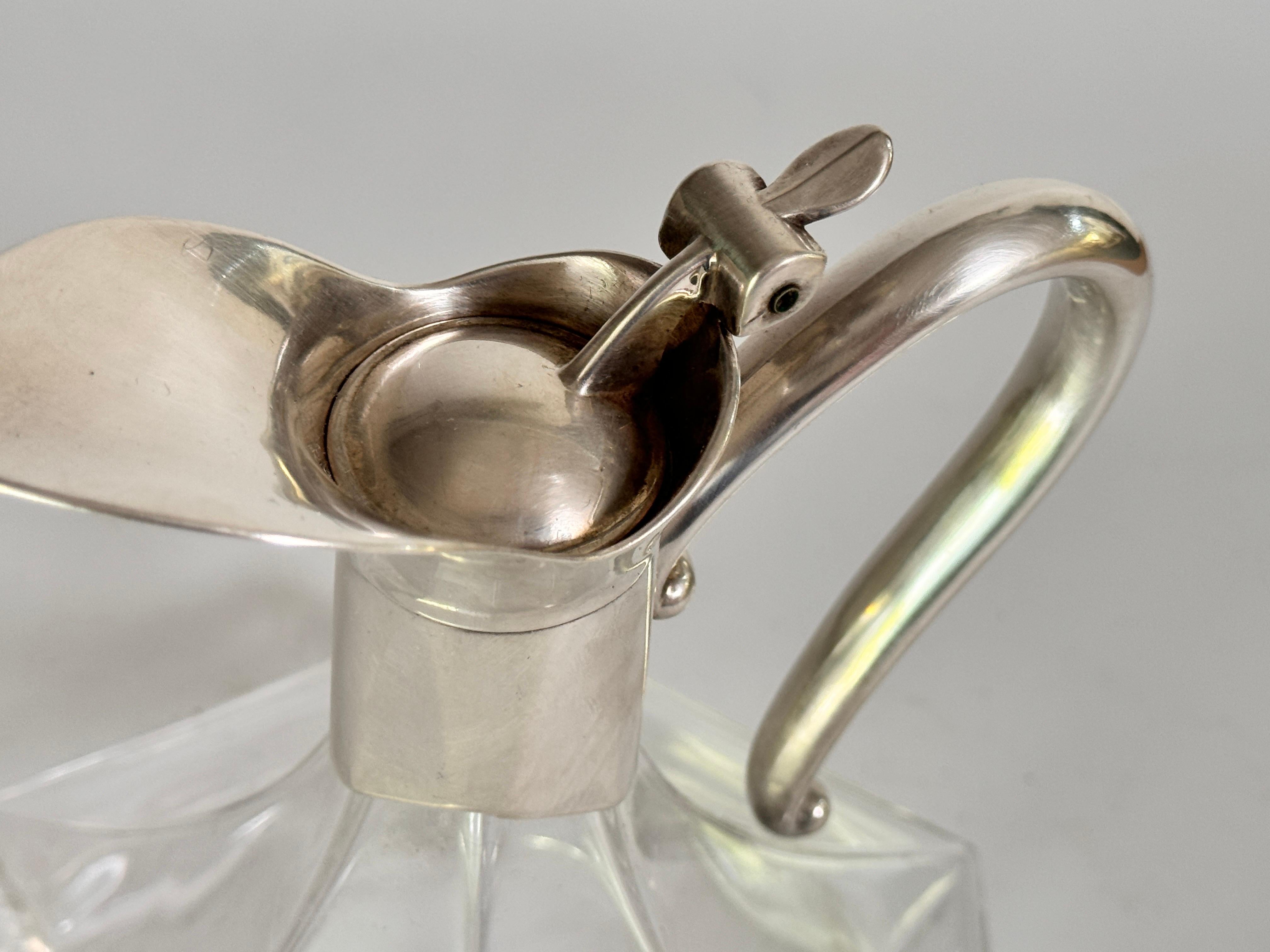 Midcentury French Glass and Silver Plated Over Brass Wine Decanter with Stopper For Sale 2
