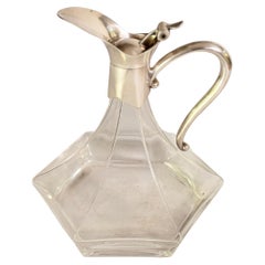 Midcentury French Glass and Silver Plated Over Brass Wine Decanter with Stopper