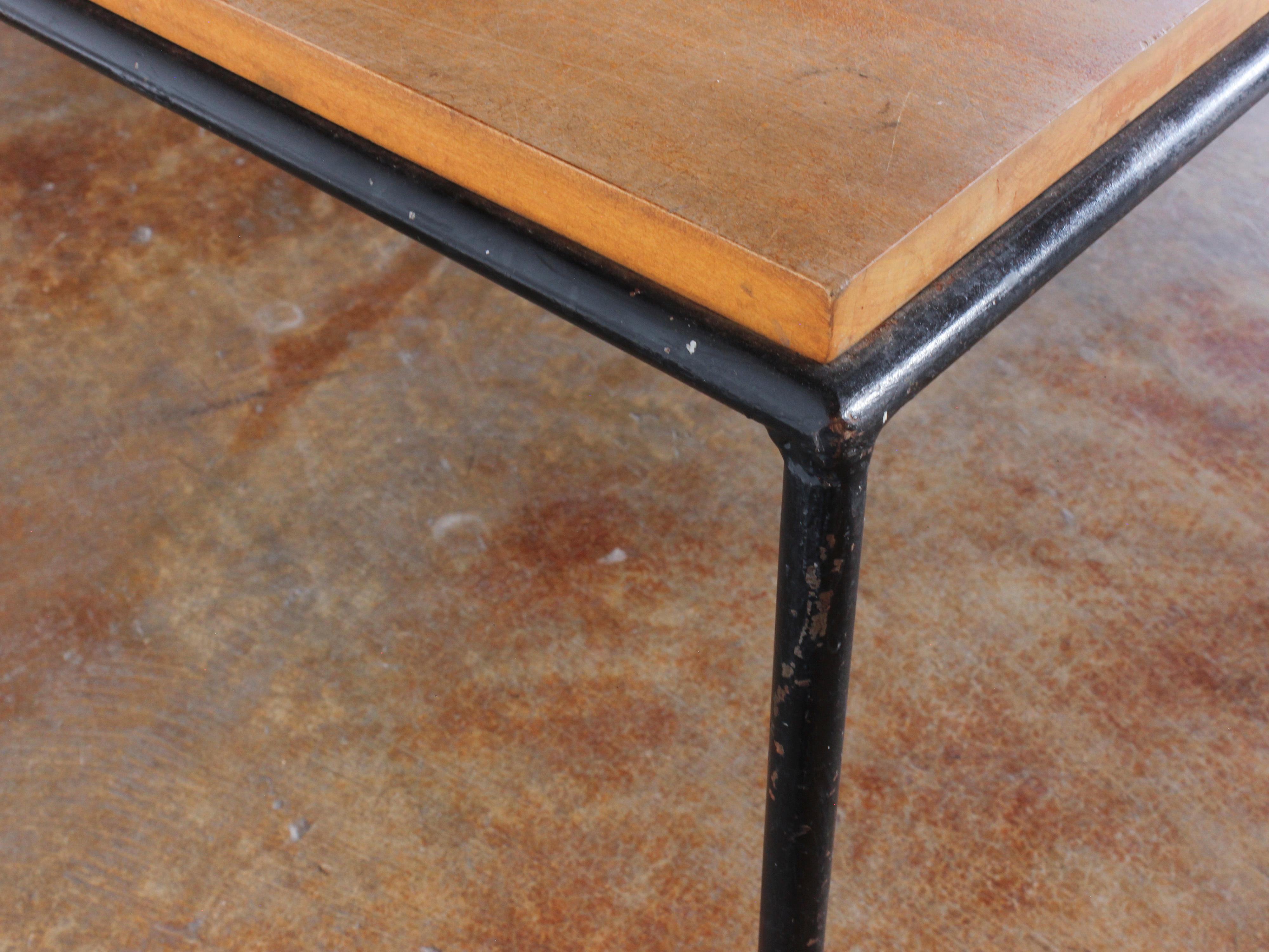 Midcentury French Hammered Iron and Oak Bench 9