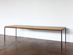 Midcentury French Hammered Iron and Oak Bench