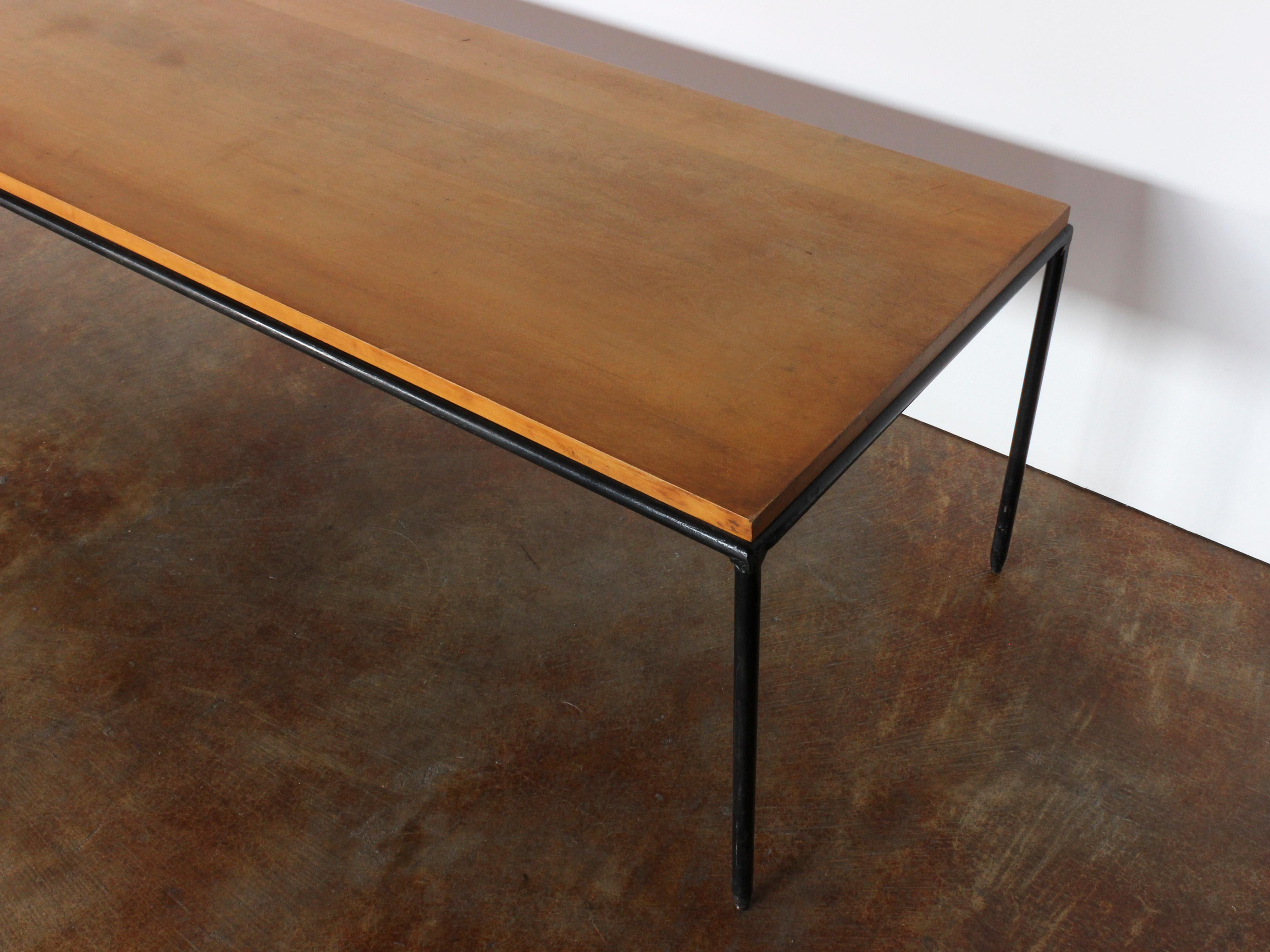 Mid-20th Century Midcentury French Hammered Iron and Oak Bench