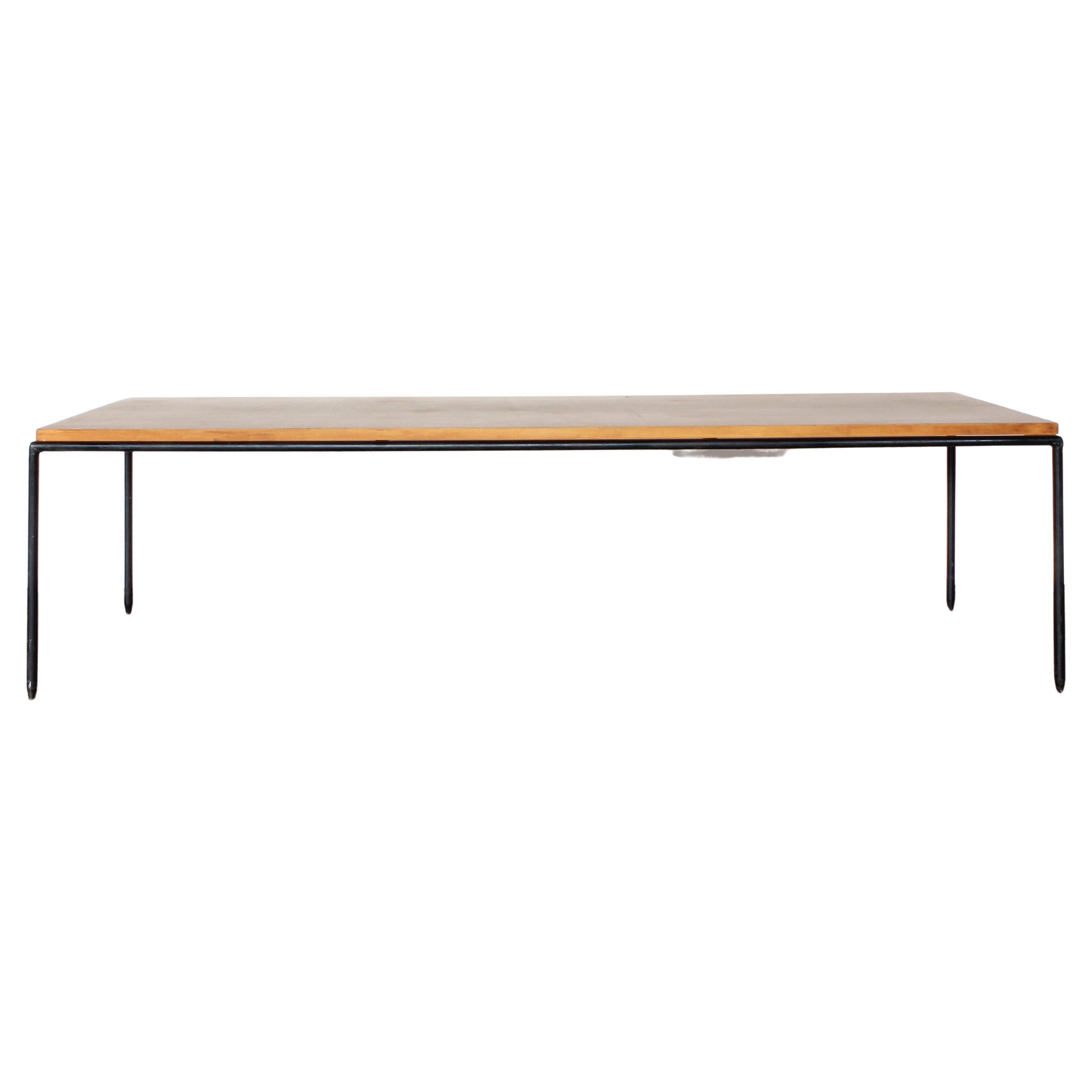 Midcentury French Hammered Iron and Oak Bench