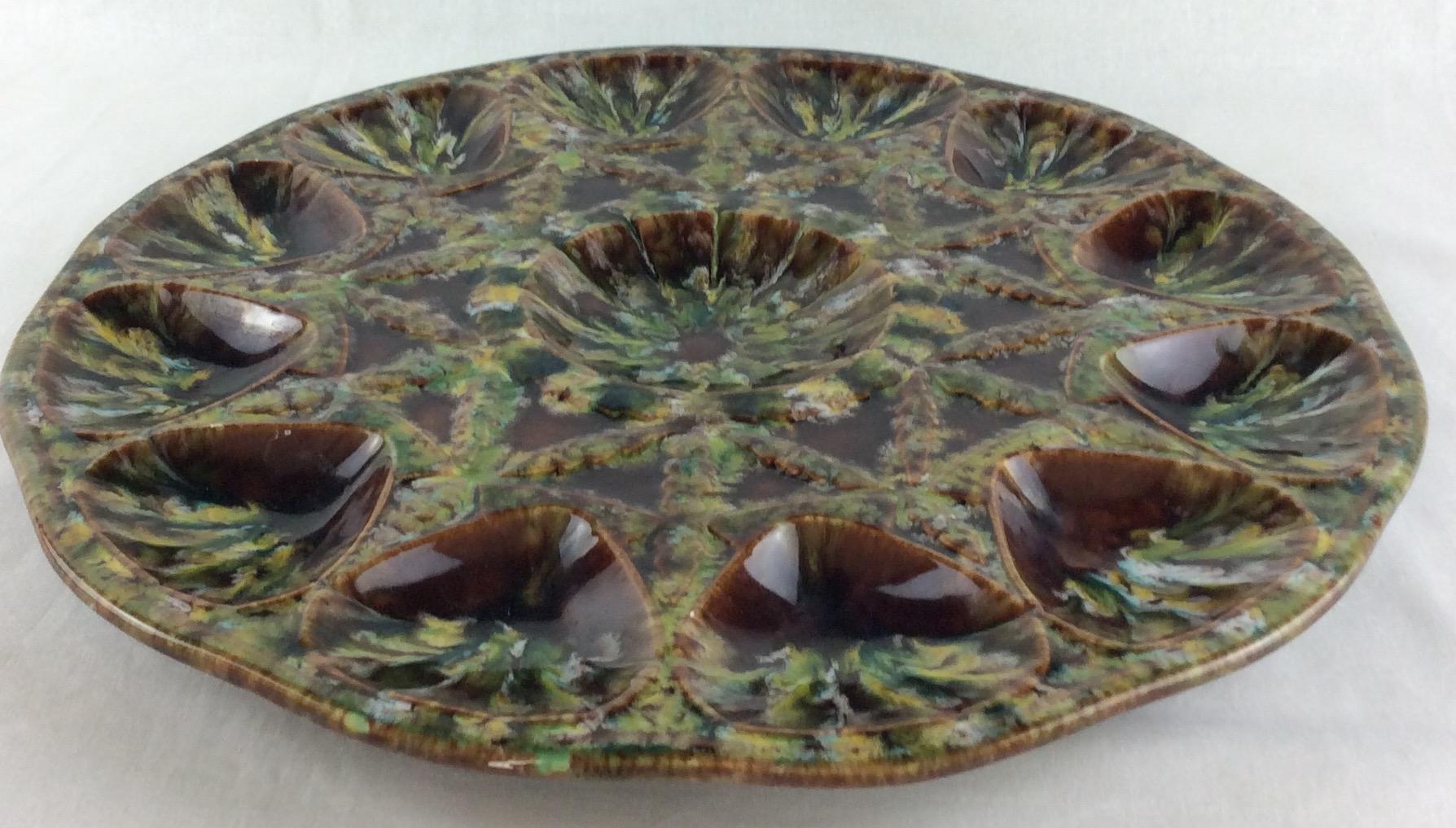 Mid-Century Modern Midcentury French Hand Painted Ceramic Oyster Platter
