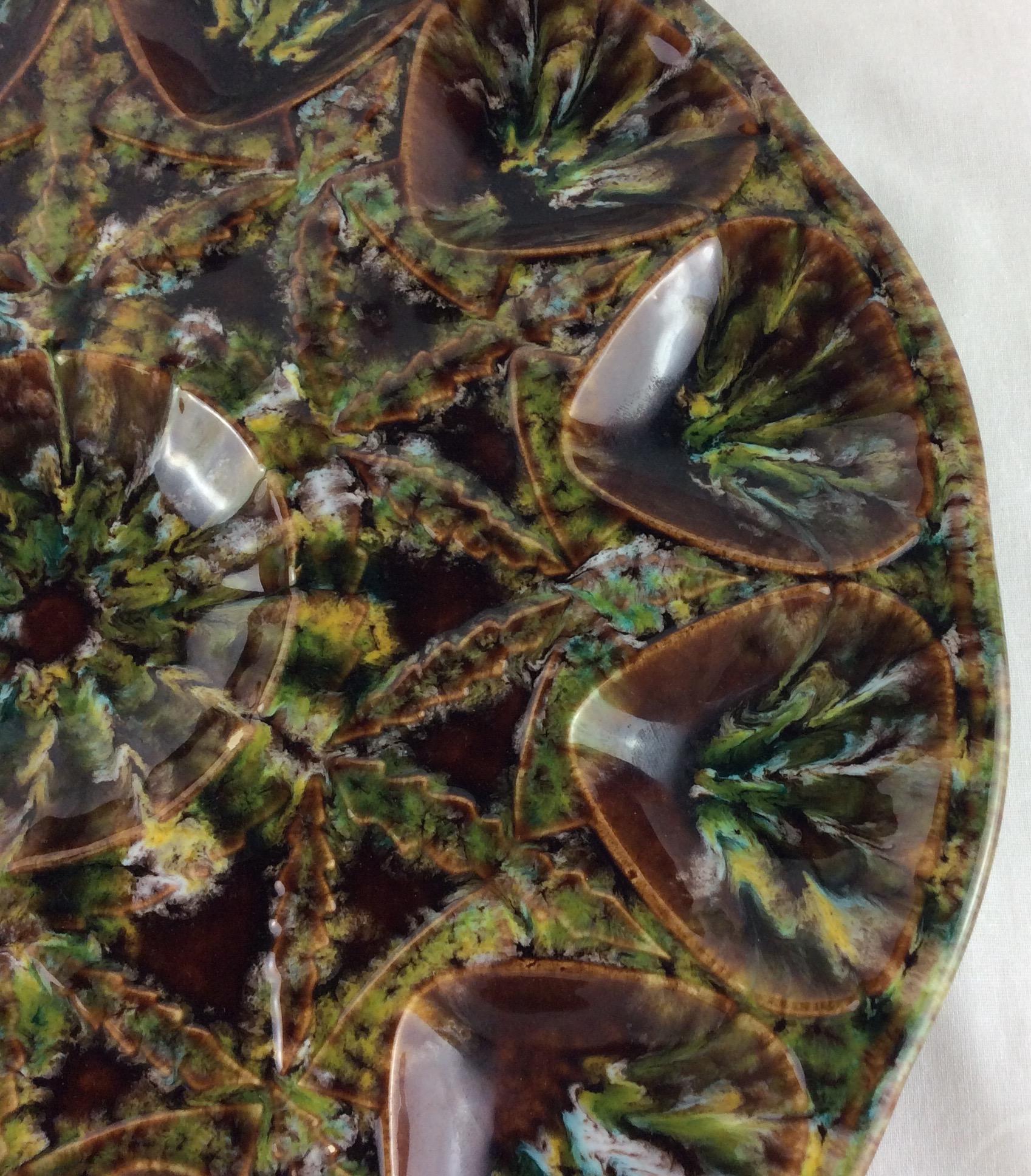 Glazed Midcentury French Hand Painted Ceramic Oyster Platter