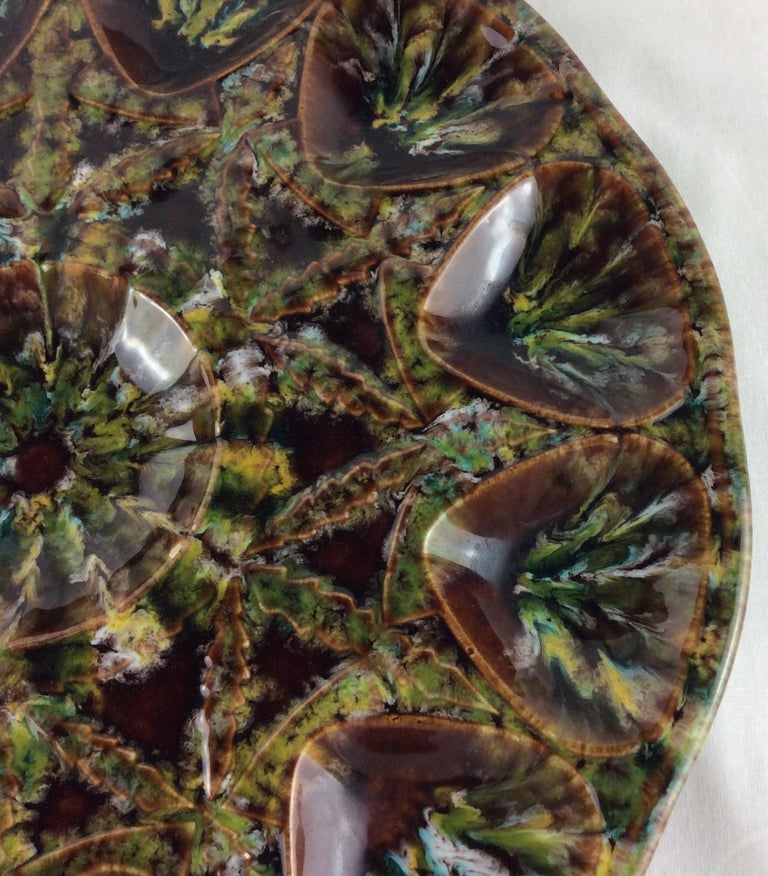 Midcentury French Hand Painted Ceramic Oyster Platter at 1stDibs