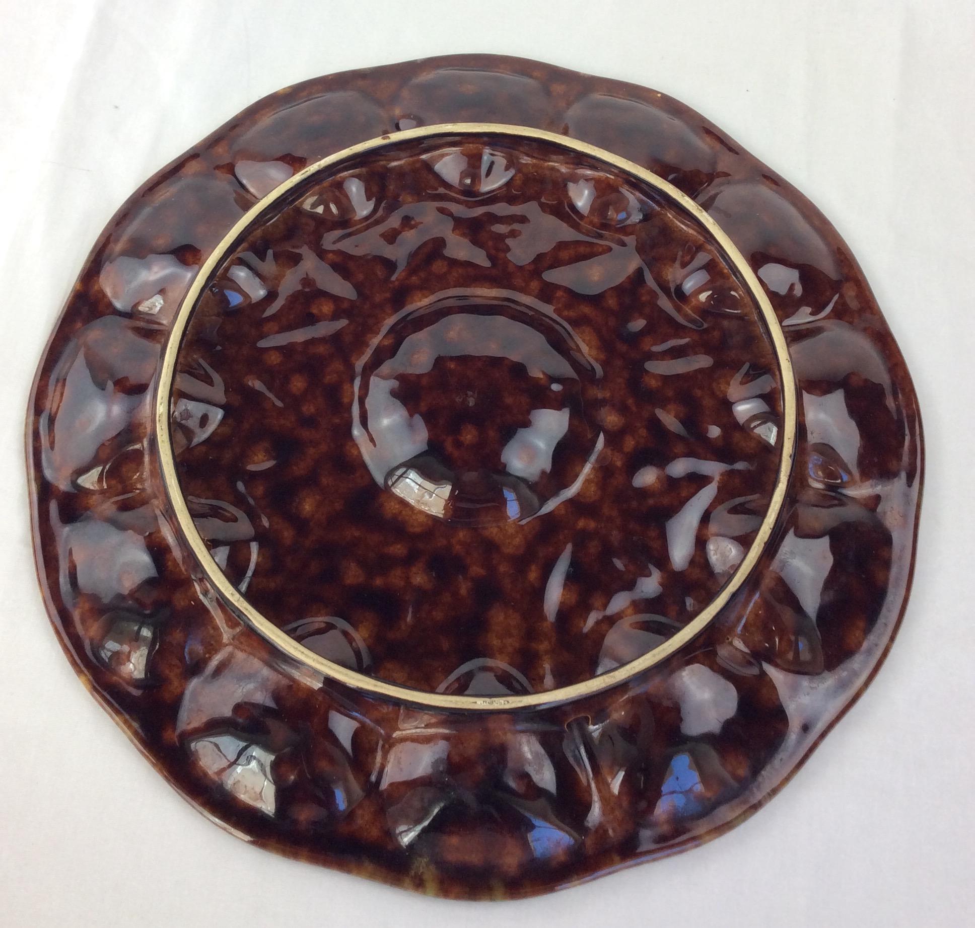Midcentury French Hand Painted Ceramic Oyster Platter In Good Condition In Miami, FL