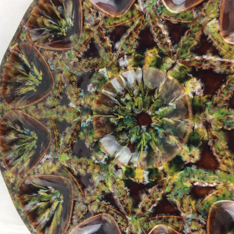 Midcentury French Hand Painted Ceramic Oyster Platter at 1stDibs