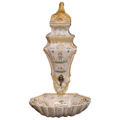 Midcentury French Hand Painted Wall Faience Lavabo Fountain from Moustiers