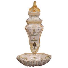 Used Midcentury French Hand Painted Wall Faience Lavabo Fountain from Moustiers