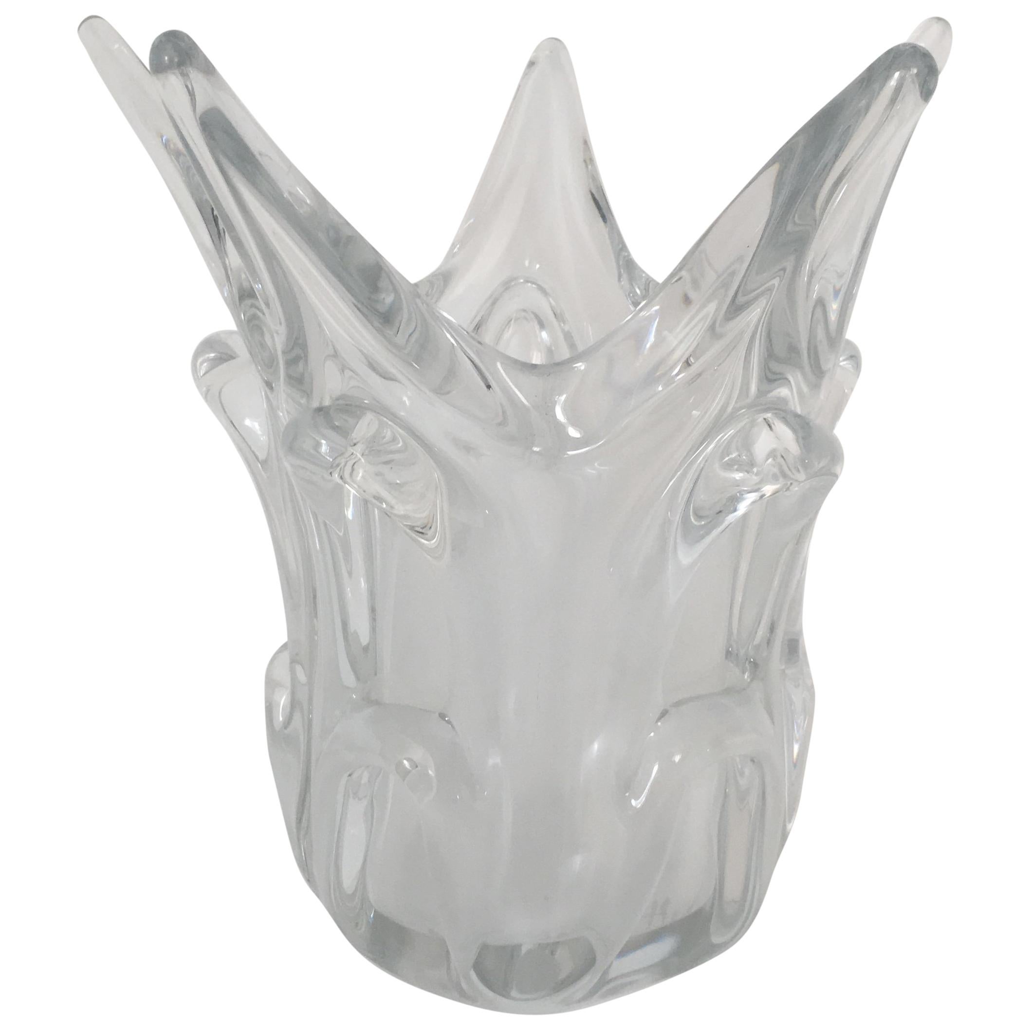 Midcentury French Crystal Glass Fluted Vase