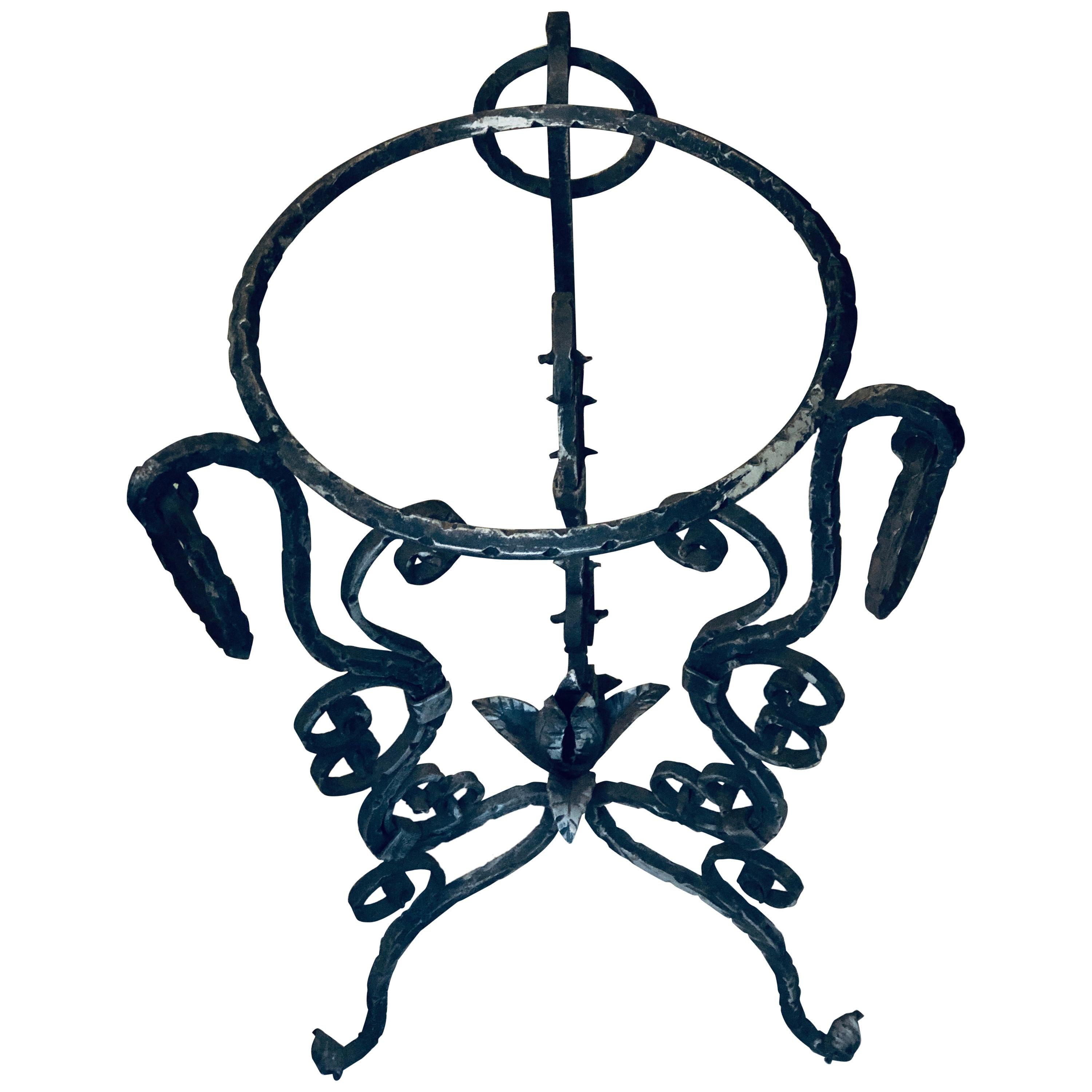 Midcentury French Handmade Wrought Iron Circle Jardinière or Table Base For Sale