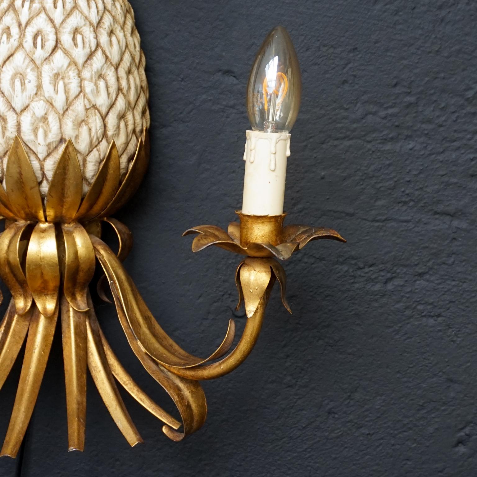 Mid-Century Modern Midcentury French Hollywood Regency Pineapple Maison Charles Style Wall Sconce