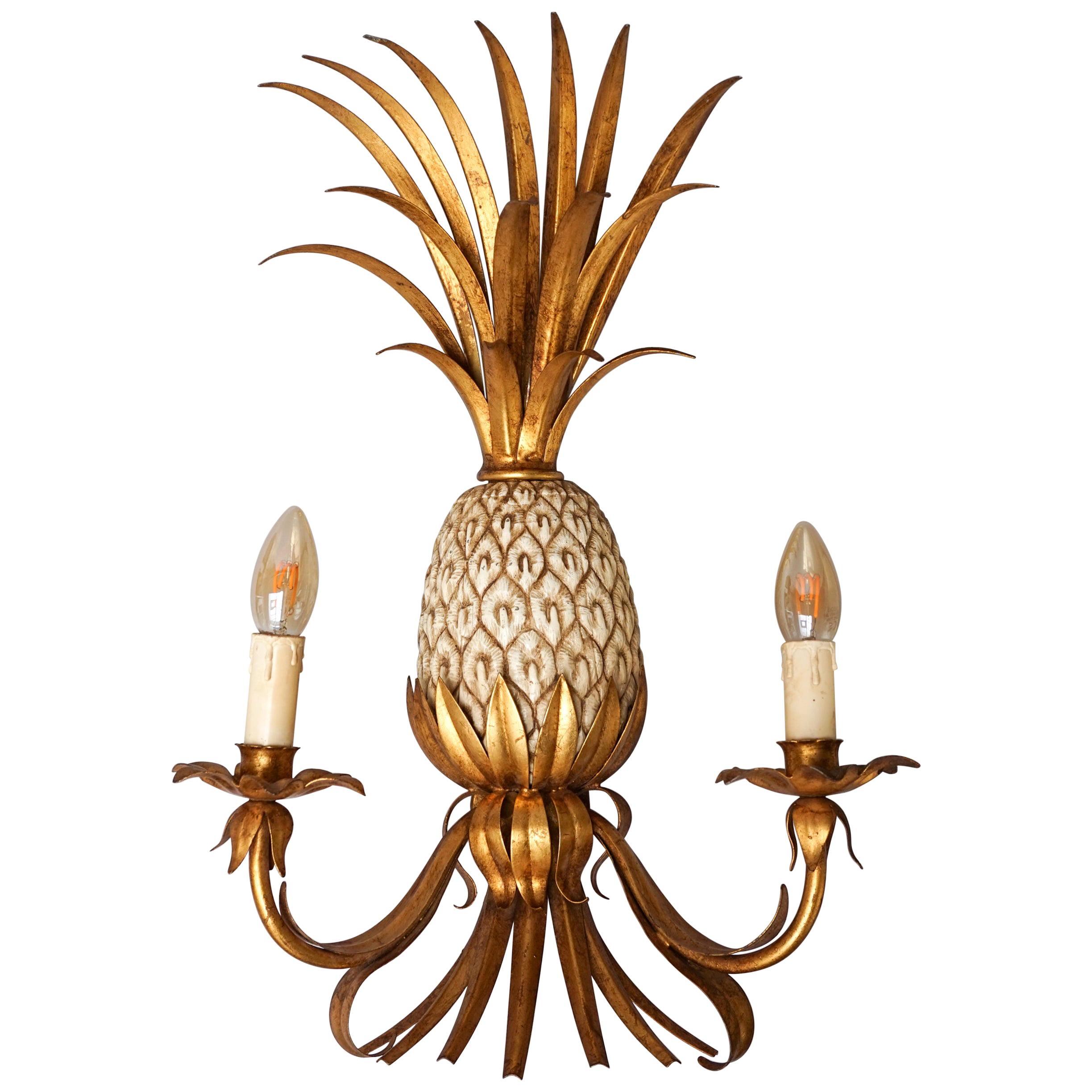 Midcentury French Hollywood Regency Pineapple Maison Charles Style Wall Sconce