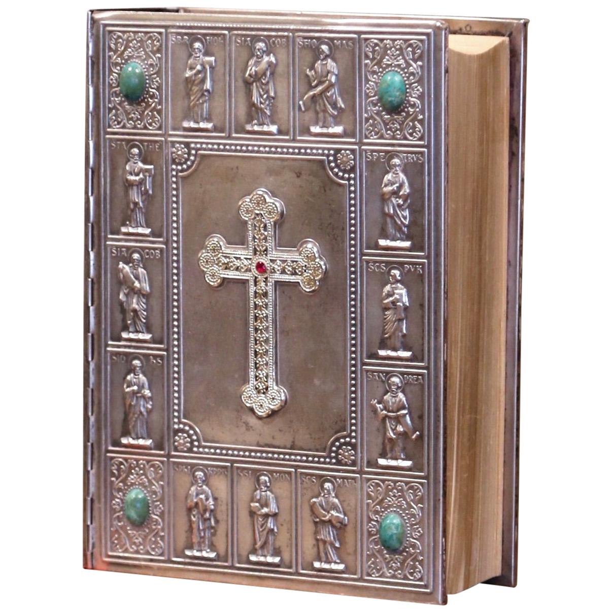 Mid-Century French Holy Bible with Silver Plated Repousse Cover Dated 1960