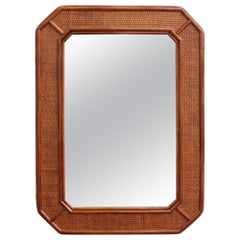 Midcentury French Indochine Style Wicker Rattan Wall Mirror, circa 1960s
